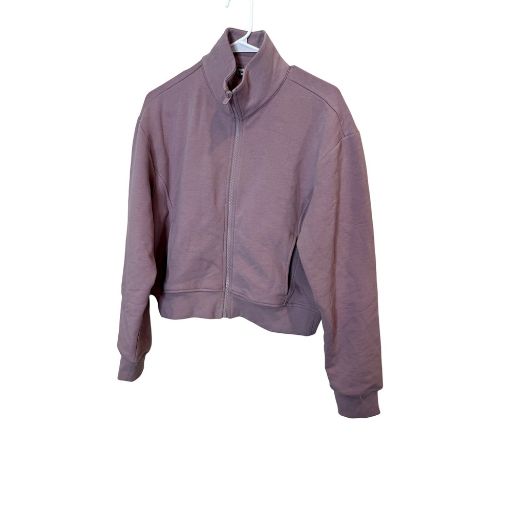 Athleta Jacket Womens Medium Pink Fleece Full Zip Cropped Mock Neck Athletic Gym